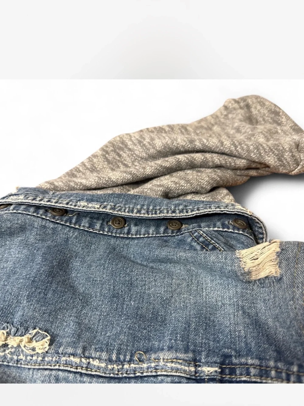 Free People Denim Jacket with Gray Hoodie Sleeves - Picture 3 of 5